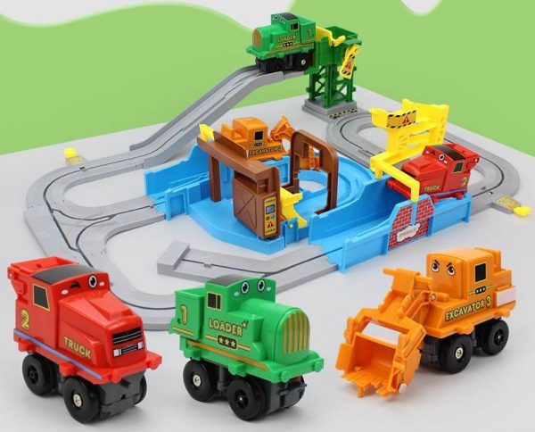 "Busy Construction Site"- Hot selling, 3+ years old Child Challenge brain with hands-on toy, (Role-play of construction vehicle dispatching track vehicles toy)