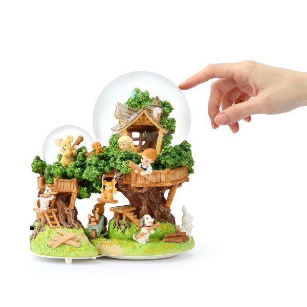 "Our Tree House Base"- Children's fairy tale tree house scene Snow Globe Music Box (Musical Box Water Globe / Snow Domes Christmas Collection)