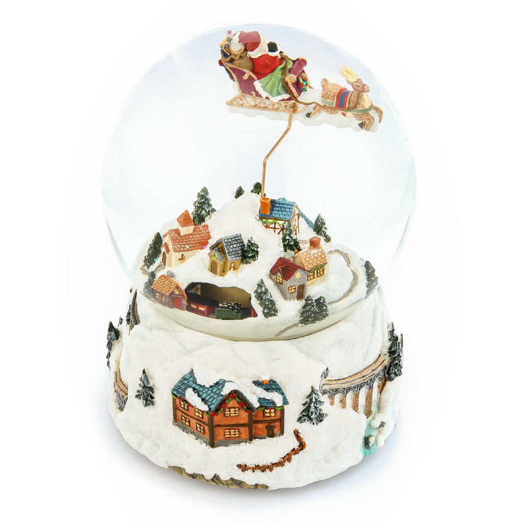 "Jingle bells" Flying Santa Claus and Christmas Train Snow Globe Music Box (Musical Box Water Globe / Snow Domes Christmas Collection)
