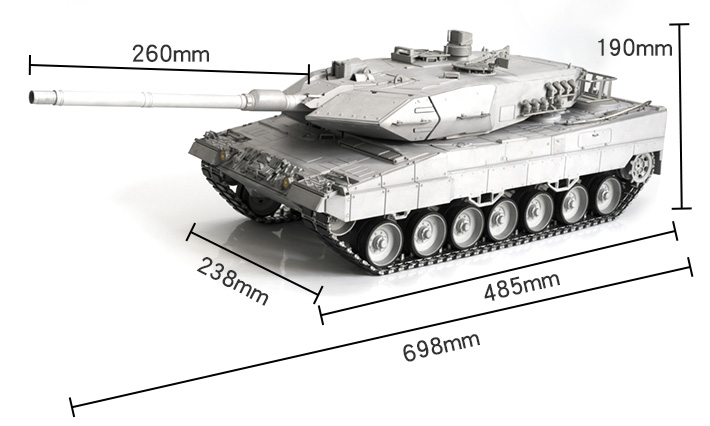 "Full Metal + Gun Stabilizer" Leopard 2 A6 RC Tank, 1/16 Scale Model MBT (Main Battle Tank) 1