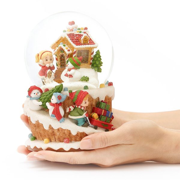 Gingerbread House & Christmas Candy cart & Cute Snowman, Sweet cake Music Snow Globe (Musical Box Water Globe / Snow Domes Christmas Collection)