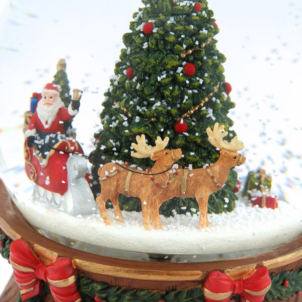 Santa claus riding reindeer christmas sleigh & Green Christmas tree classical Music Snow Globe (Musical Box Water Globe / Snow Domes Christmas Collection)