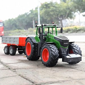 RC Farm Tractor Toy & Tractor Dump Trailer & Twin-Rotor Rotary Rake Electric Remote Control Farm Toy. (Agricultural Machinery, Equipment Scale Model, Farm Vehicle Toy)