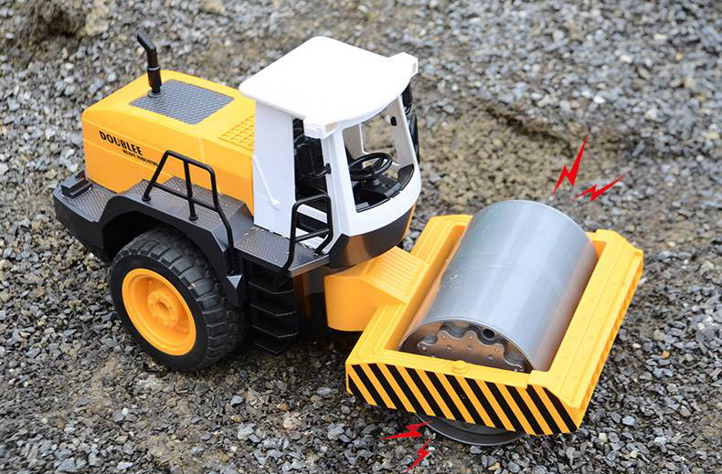 Simulation RC Single Drum Road Roller Toy, Electric Remote Control Construction Vehicle (Construction Equipment, Construction Machinery, Sand Game Toy, Outdoor children's beach toy)