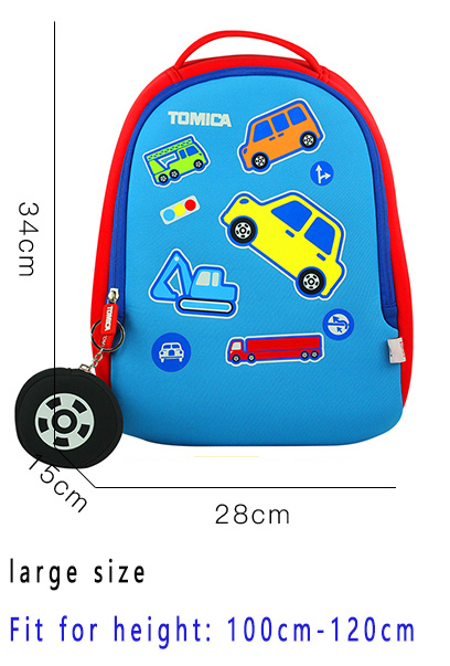 TOMICA Blue Kids School Bag Red Bottom, Cartoon Car & Construction Vehicles Pattern Boy's Backpack for Kindergarten School, Waterproof With Cute Wheel Style Coin Purse 1