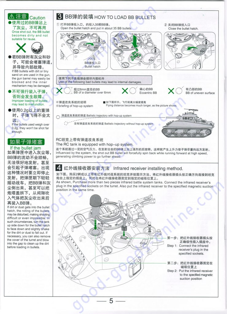 Heng-Long 3898 U.S. M4A3 105mm Howitzer Sherman, 1/16 Scale 2.4GHz Real Radio Control Battle Tank, Automatic Electric Gun System Installed. Perfect Actions Radio Control Battle Tank Instruction Manual V6.0