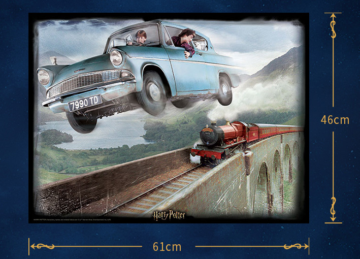 "Flying Ford Anglia Fly over Hogwarts Express and Hogwarts Railway viaduct" 3D Lenticular Printing Image, 500 Pieces Harry Potter Fandom Favorite Harry Potter and the Chamber of Secrets scene, Cubicfun Toys (Cubic-Fun E1614H) 3D-look Paper Jigsaw Puzzle 1