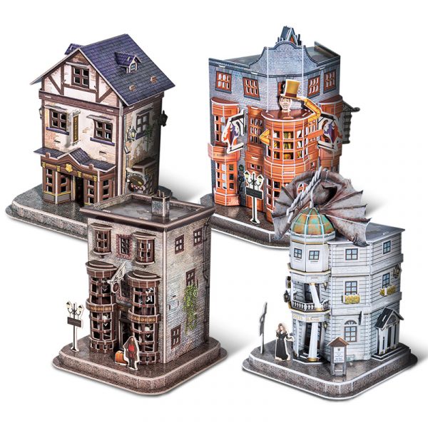 4 in 1 "Harry Potter Diagon Alley Set" 3D Puzzle, 273 Pieces Cubicfun Toys 3D Paper Jigsaw Puzzle (Cubic-Fun DS1009h), Weasley's Wizard Wheezes, Quality Quidditch Supplies, Ollivanders Wand Shop, Gringotts Bank. (Each model includes interior)