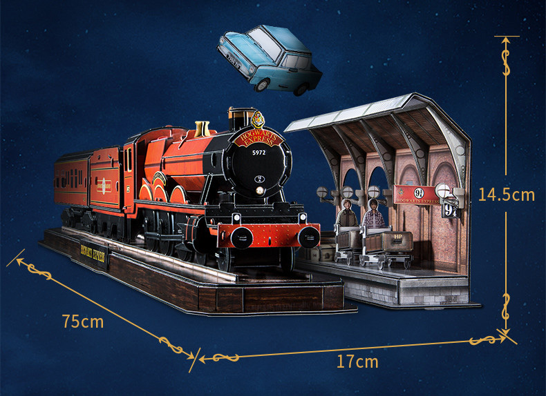 "Hogwarts Express Set" 181 Pieces Cubicfun (Cubic-Fun DS1010h) 3D Paper Puzzle, Harry Potter Movie Classic Shot Paper Set (Platform Nine and Three-Quarters "Platform 9 3/4", Hogwarts Railways, Harry Potter and Ronald Weasley, Flying Ford Anglia) 1