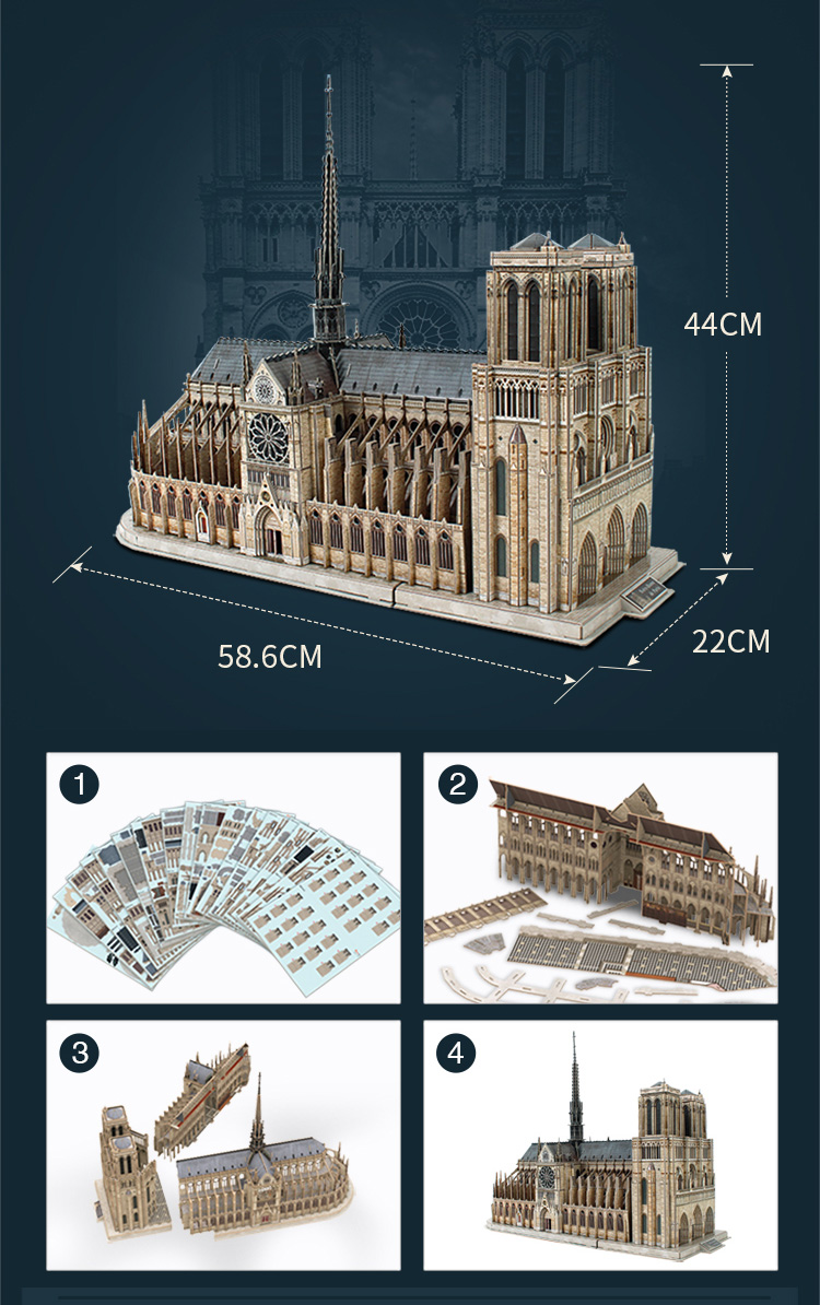 Notre-Dame de Paris Cubicfun MC260h 3D Paper Jigsaw Puzzle (Cubic-Fun MC260h Notre Dame Cathedral 3D Puzzle). 293 Pieces 10 stars difficult Large Challenge Adult 3D Puzzle. Gothic Architecture Scale Model. DIY Building Handicrafts, Gift&Present. 1