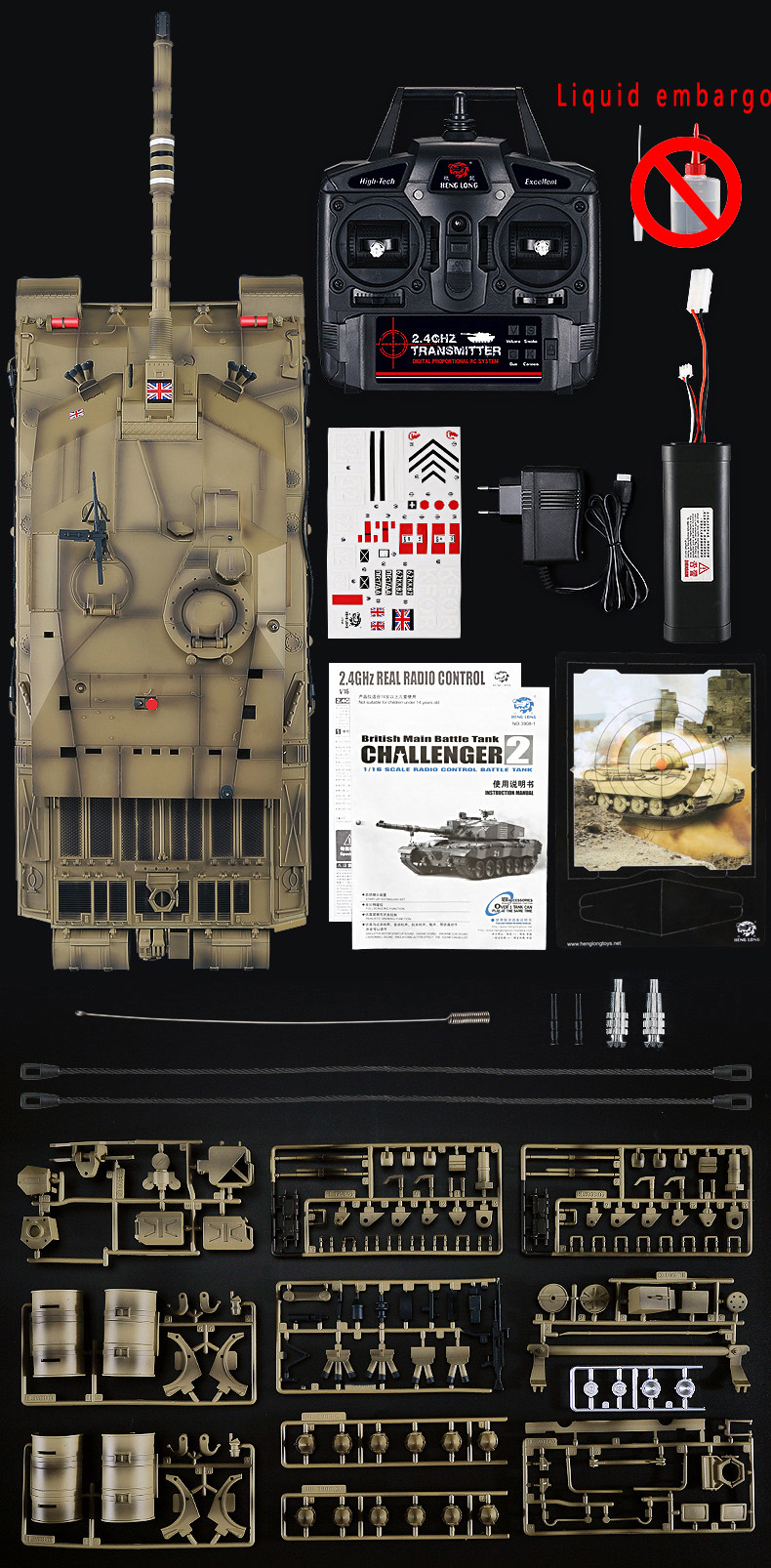 Challenger II RC Tank, Heng Long 3908 2.4 Ghz 1/16 Scale Battle Tank RTR, Smoke, Sound, Shot 2