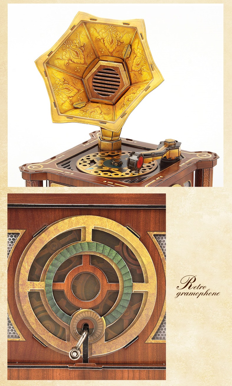 DIY Paper Kits Retro Victor V Phonograph, Victor-Victrola Record Player Music Box, Early 19th century Classical 1907 Style Victor-V Gramophone Cubicfun Toys (Cubic-Fun P665h) 3D Paper Puzzle, Victor Talking Machine Paper Jigsaw Puzzle Musical Box
