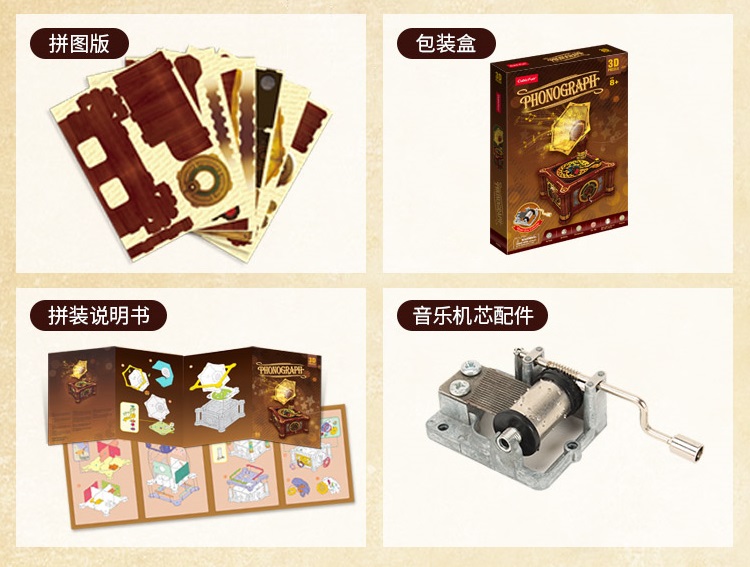 DIY Paper Kits Retro Victor V Phonograph, Victor-Victrola Record Player Music Box, Early 19th century Classical 1907 Style Victor-V Gramophone Cubicfun Toys (Cubic-Fun P665h) 3D Paper Puzzle, Victor Talking Machine Paper Jigsaw Puzzle Musical Box 2