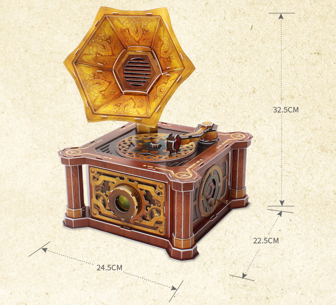 DIY Paper Kits Retro Victor V Phonograph, Victor-Victrola Record Player Music Box, Early 19th century Classical 1907 Style Victor-V Gramophone Cubicfun Toys (Cubic-Fun P665h) 3D Paper Puzzle, Victor Talking Machine Paper Jigsaw Puzzle Musical Box 1