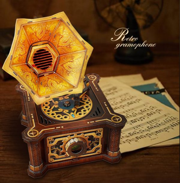 DIY Paper Kits Retro Victor V Phonograph, Victor-Victrola Record Player Music Box, Early 19th century Classical 1907 Style Victor-V Gramophone Cubicfun Toys (Cubic-Fun P665h) 3D Paper Puzzle, Victor Talking Machine Paper Jigsaw Puzzle Musical Box