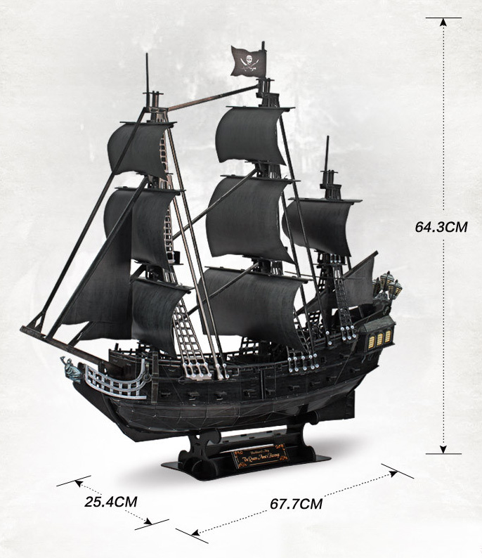 328 Pieces 1:95 Paper Scale Model Sailboat Ship, Pirates of the Caribbean Film Black Pearl Pirate Ship, Queen Anne's Revenge Pirate Ship, Cubicfun Toys (Cubic-Fun T4018h) Difficult level 3D Paper Puzzle 1