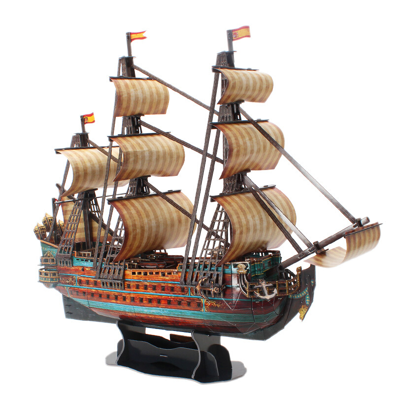 1:110 Scale The Spanish Armada San Felipe of 1690 Ship Model, Cubicfun Toys (Cubic-Fun T4017h) 3D Paper Puzzle, XVII Century Spanish Navy Galleons Battleship Decoration Artwork