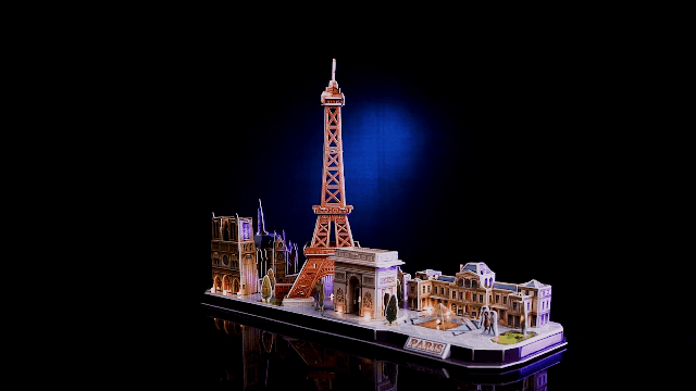 Paris City Skyline Famous Landmark Architecture 3D Paper Puzzle With LED Light, Eiffel Tower, Louvre Museum, Arc de Triomphe, Cathédrale Notre-Dame de Paris Tourist Attraction Paper Model Building Kits, Cubicfun Toys (Cubic-Fun L525h) Paper Model Making Kits