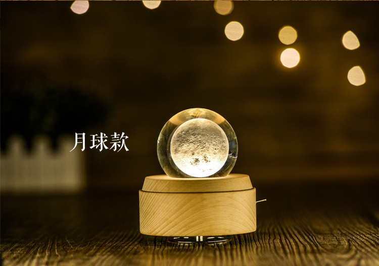 Planet Bubblegram Music Box, Laser Glass Sculpture of Moon, Vitrography Moon Laser Crystal Ball Musical Box, 3D Crystal Engraving Flowers Projection Lamp Music Box. (New Year Gifts, Christmas Gifts, Holiday Gifts, Night Light for Bedroom Decor)