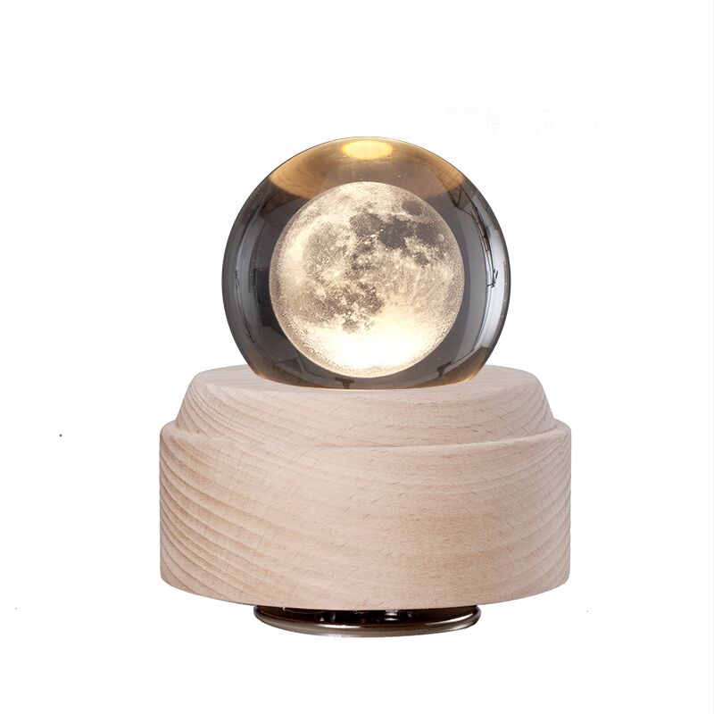 Planet Bubblegram Music Box, Laser Glass Sculpture of Moon, Vitrography Moon Laser Crystal Ball Musical Box, 3D Crystal Engraving Flowers Projection Lamp Music Box. (New Year Gifts, Christmas Gifts, Holiday Gifts, Night Light for Bedroom Decor)