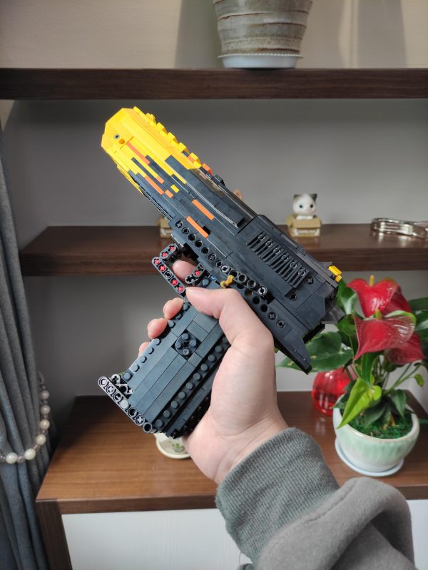 "Flame" Tattoo 1:1 Scale Model Pistol, DIY Custom Bricks Assembled Building Blocks Desert Eagle, Very Cool Works Like Real Gun, Safe Toy Gun. Load the clip, load the bullet, and shoot. (the clip has a capacity of 10 building block bullets)