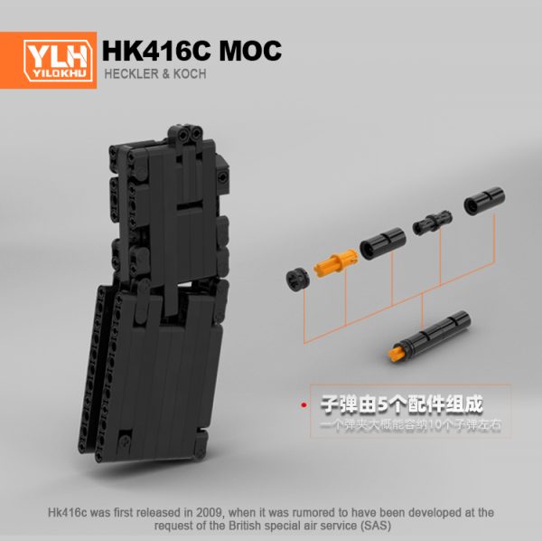 1:1 Scale Model Gun & Weapon. HK416 Assault Rifle Asiimov Color Scheme Compatible Bricks Assembly Set. Step by Step Build Your Working Shooting HK416-C Building Blocks Carbine Toy