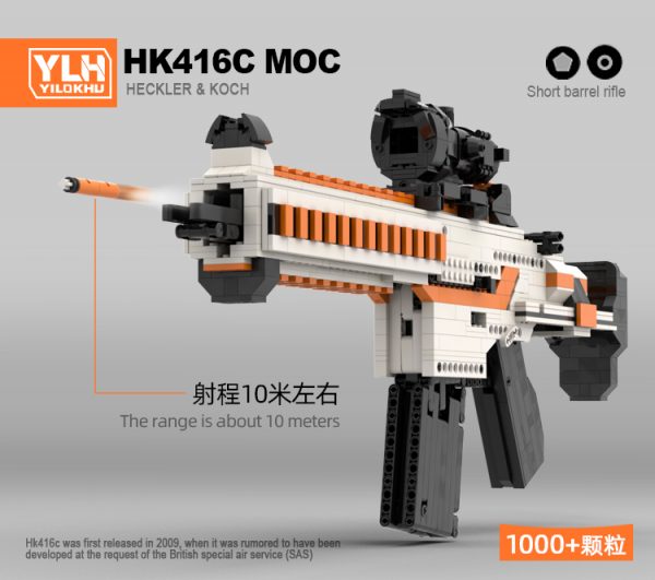 1:1 Scale Model Gun & Weapon. HK416 Assault Rifle Asiimov Color Scheme Compatible Bricks Assembly Set. Step by Step Build Your Working Shooting HK416-C Building Blocks Carbine Toy