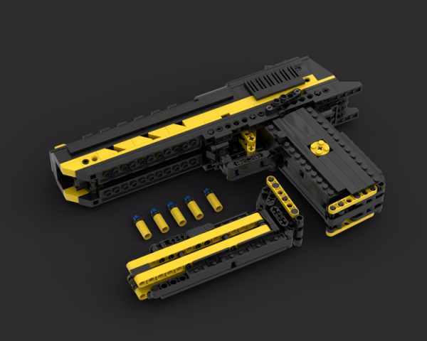 1:1 Scale Workable Building Blocks Desert Eagle Pistol, How to Build Desert Eagle Gun With MOC Custom Compatible Bricks, DIY Build Your Real Toy Gun, And Know the Construction Principle of the Semi-automatic Pistol. (Very cool color combination, Yellow inlaid black)