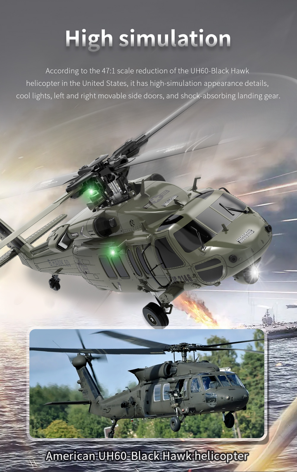 UH-60 Black Hawk RC Military Helicopter (AH-1W Super Cobra Scale 700 Size Helicopter)