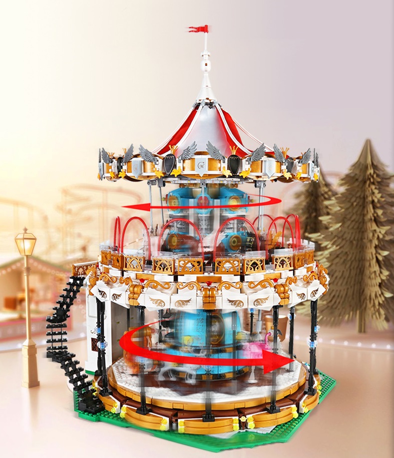 Technic Building Toy, The Best Double Deck Carousel Building Block Set, City Playground Bricks set, Gift of Love, Girl Gift, Sincere Gift