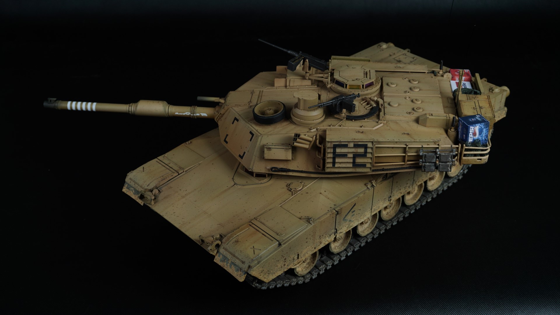 "Monster B" Abrams Custom Weathered Paint, M1A2 Remote Control Model Tank Custom Skins, Tank Barrel Tattoo With 6 Kill Rings & "Monster B" LOGO