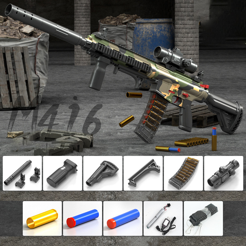 Electric Automatic Shell Ejection M4 Carbine Gun Toy, M4A1 Assault Rifle Soft Bullet Toy Gun, Realistic M416 Nerf Gun Foam Dart Blaster