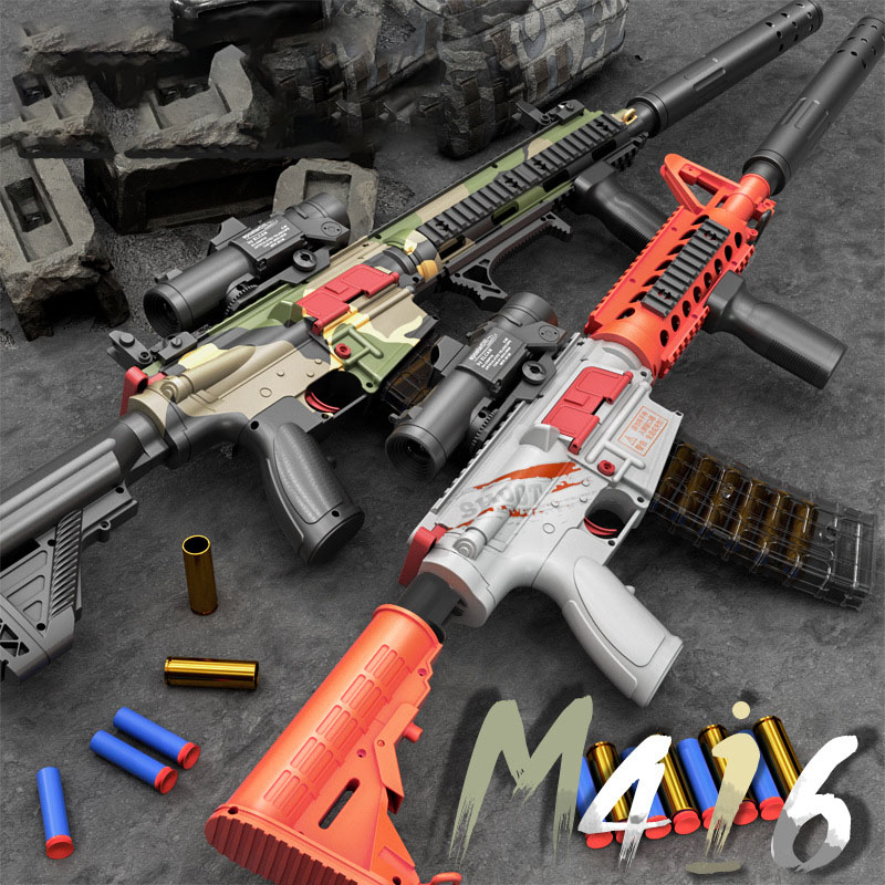 Electric Automatic Shell Ejection M4 Carbine Gun Toy, M4A1 Assault Rifle Soft Bullet Toy Gun, Realistic M416 Nerf Gun Foam Dart Blaster