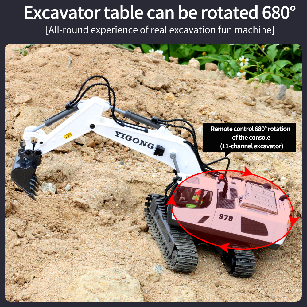 11 Channel Full Functional Remote Control Excavator, RC Digger Tractor with LED Sound, Crawler Truck Toys, RC Excavator Toys Gift, Sand Toys
