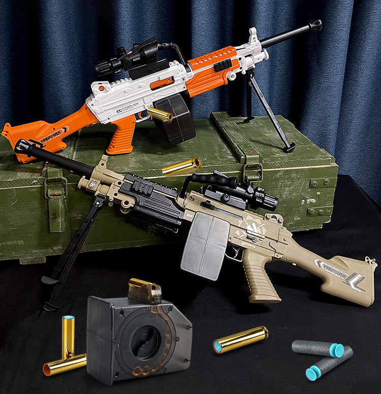 Lehui M249 Machine Gun Foam Dart Blaster, Electric Bullet Magazine Automatic Shell Ejection, M249 Squad Automatic Weapon (SAW) Nerf Gun Toy.