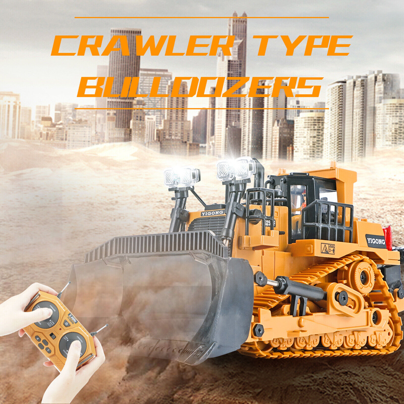 Remote Control Bulldozer Toy, RC Bulldozer Toy with Sound and Lighting. Alloy Front Loader 9 Channel Track Crawler Heavy Dozer Cars for Kids