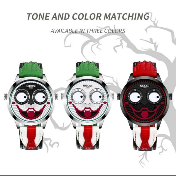 Free Shipping Latest Fashion Clown Unisex Watch, Joker Man's watch, Clown Dial Woman's Watch, Funny Clown Children's watch, Creative Design Clown Dial Leather Strap Sport Quartz Waterproof Fashion Joker Wristwatch.