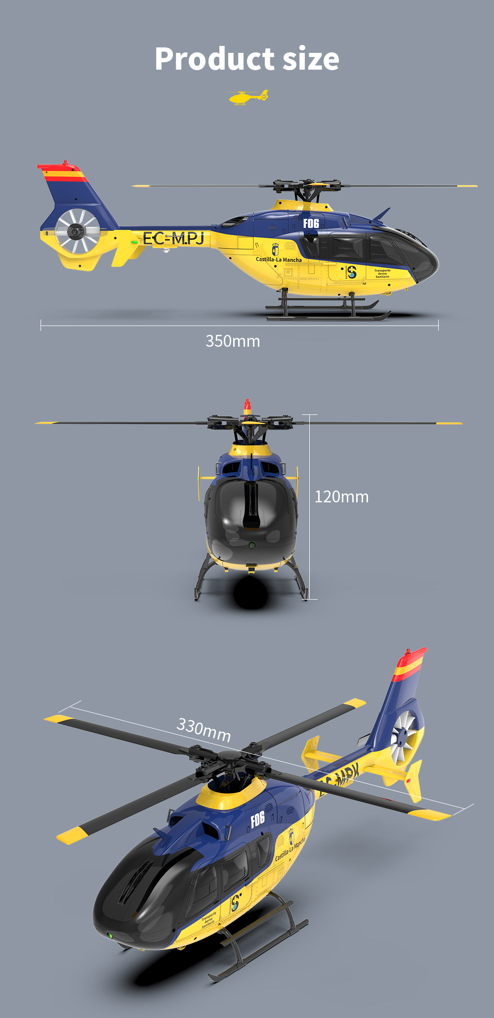 YU XIANG F06 EC135 Six-channel Flybarless Simulation RC Helicopter, YXZNRC F06 EC135 2.4G 6CH Remote Control Helicopter RTF Direct Drive Dual Brushless One Key 3D Roll Flybarless 1:36 Scale Helicopter toy