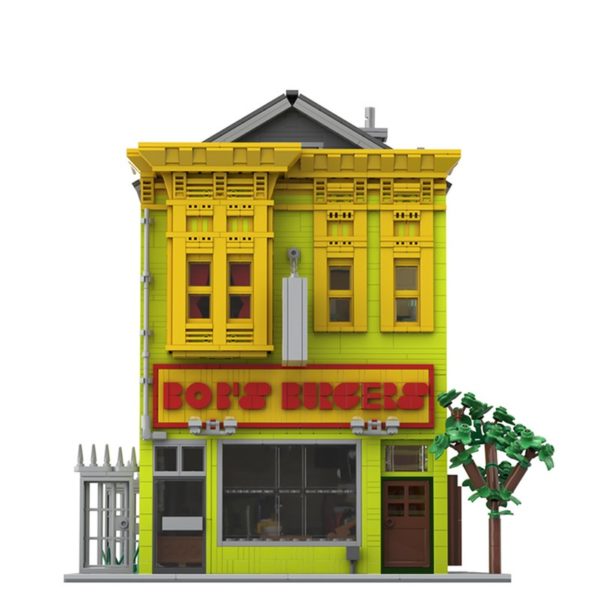 4699 PCS MOC animation Happy Burger Shop Bob's House Restaurant House Building Model Assembled Building Blocks Toys