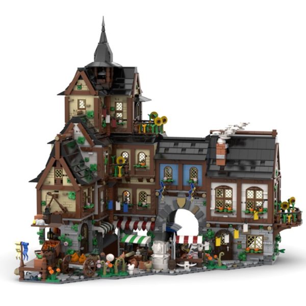 4698 PCS MOC building block toys European medieval town center city town market building street scene