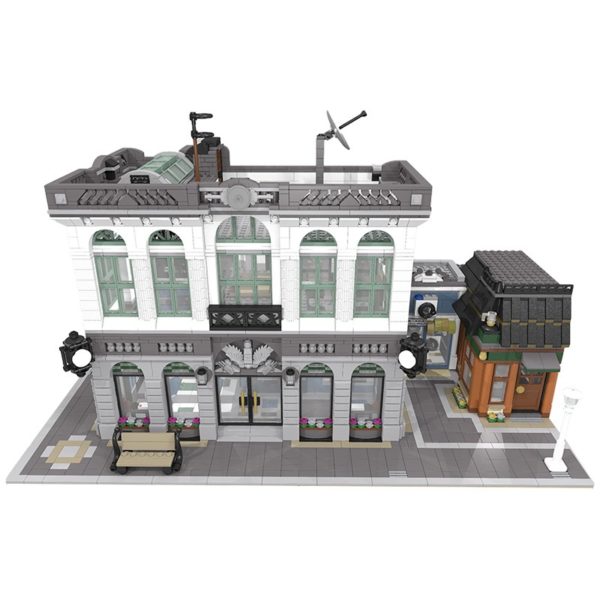 3967 PCS MOC building blocks toys city street scene bricks bank and cafe financial institution European architecture