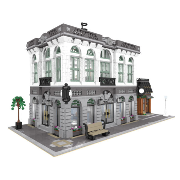 3967 PCS MOC building blocks toys city street scene bricks bank and cafe financial institution European architecture - Image 4